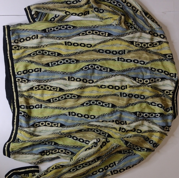 COOGI Spellout Sweater 3XL Mercerized Cotton 3D Knit Blue Green Black RARE - Picture 5 of 9